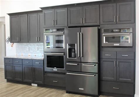 dark wood cabinets stainless steel appliances|gray stainless steel cabinet colors.